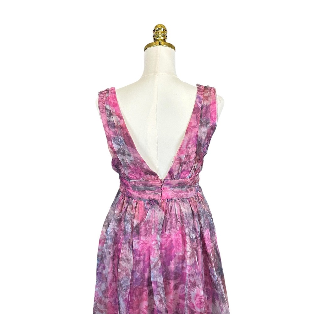 Lulus Purple Floral Maxi Dress V-Neck Sleeveless Chiffon Formal Gown Size M - Picture 7 of 10